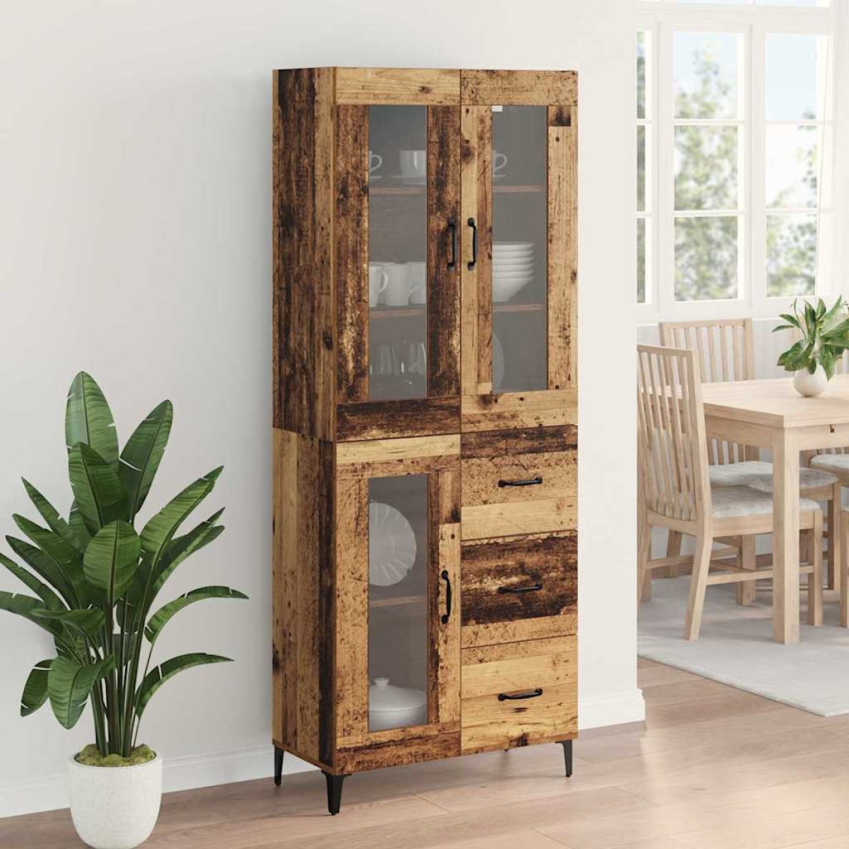 vidaXL Highboard Παλιό Ξύλο 69,5 x 34 x 180 εκ. Επεξεργασμένο Ξύλο