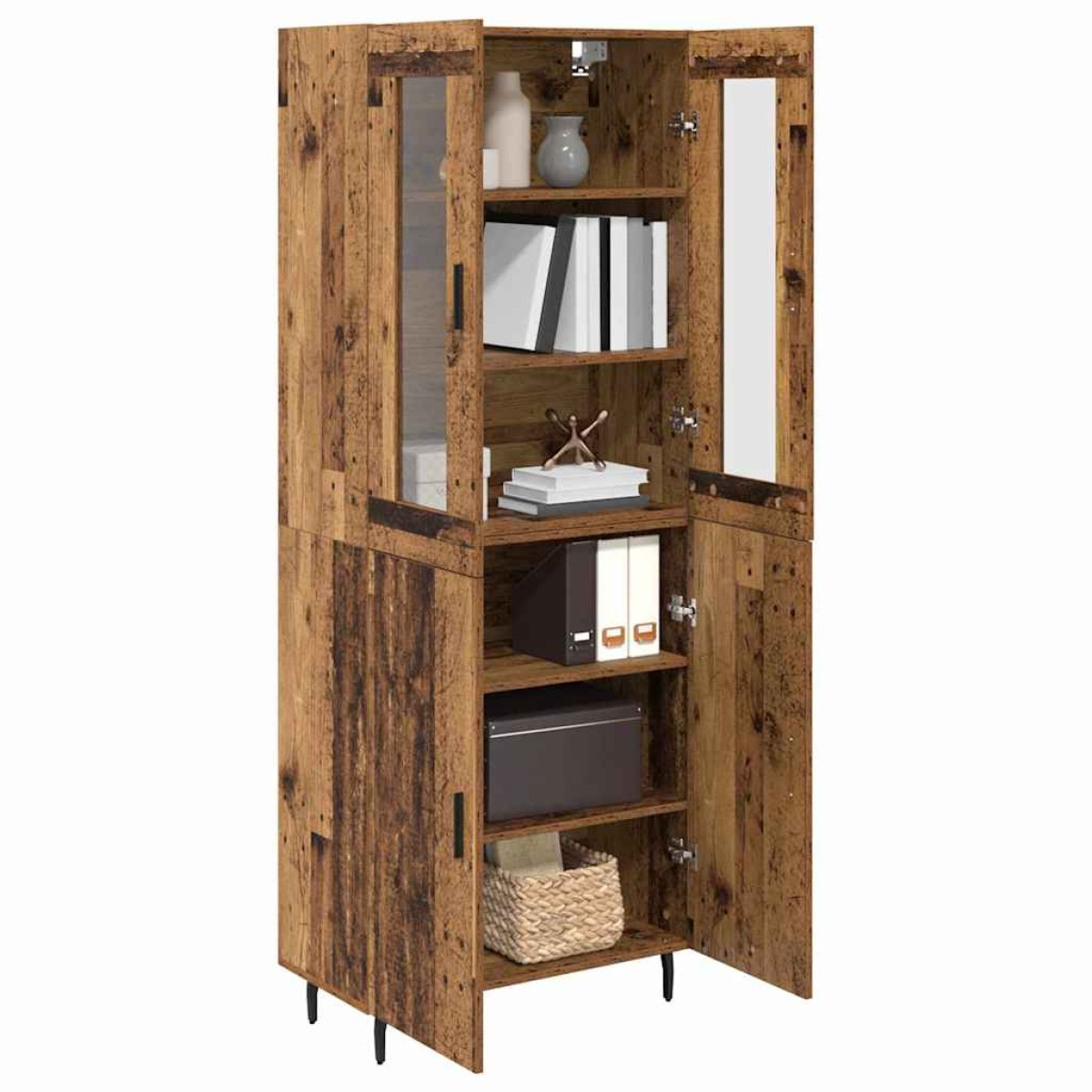 vidaXL Highboard 2 τμχ. Παλιό Ξύλο 69,5 x 34 x 180 εκ.