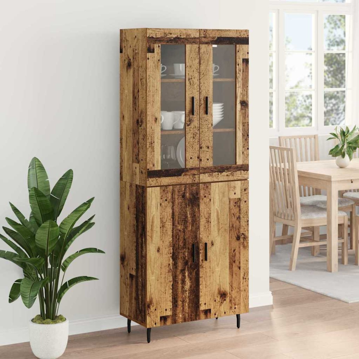 vidaXL Highboard 2 τμχ. Παλιό Ξύλο 69,5 x 34 x 180 εκ.