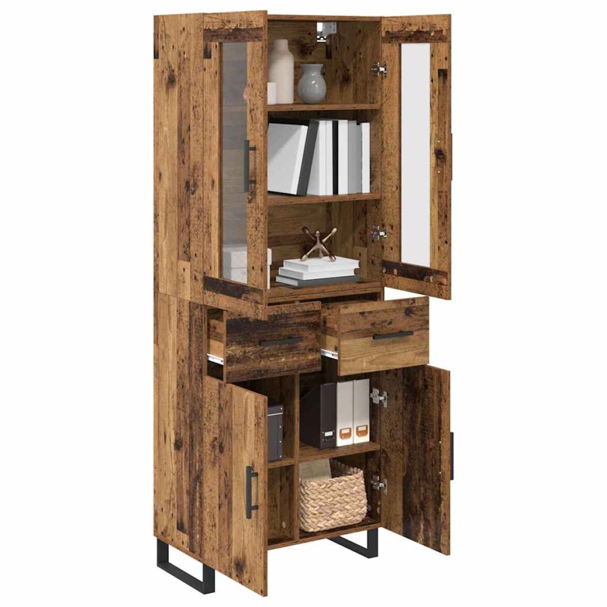vidaXL Highboard 2 τμχ. Παλιό Ξύλο 69,5 x 34 x 180 εκ.