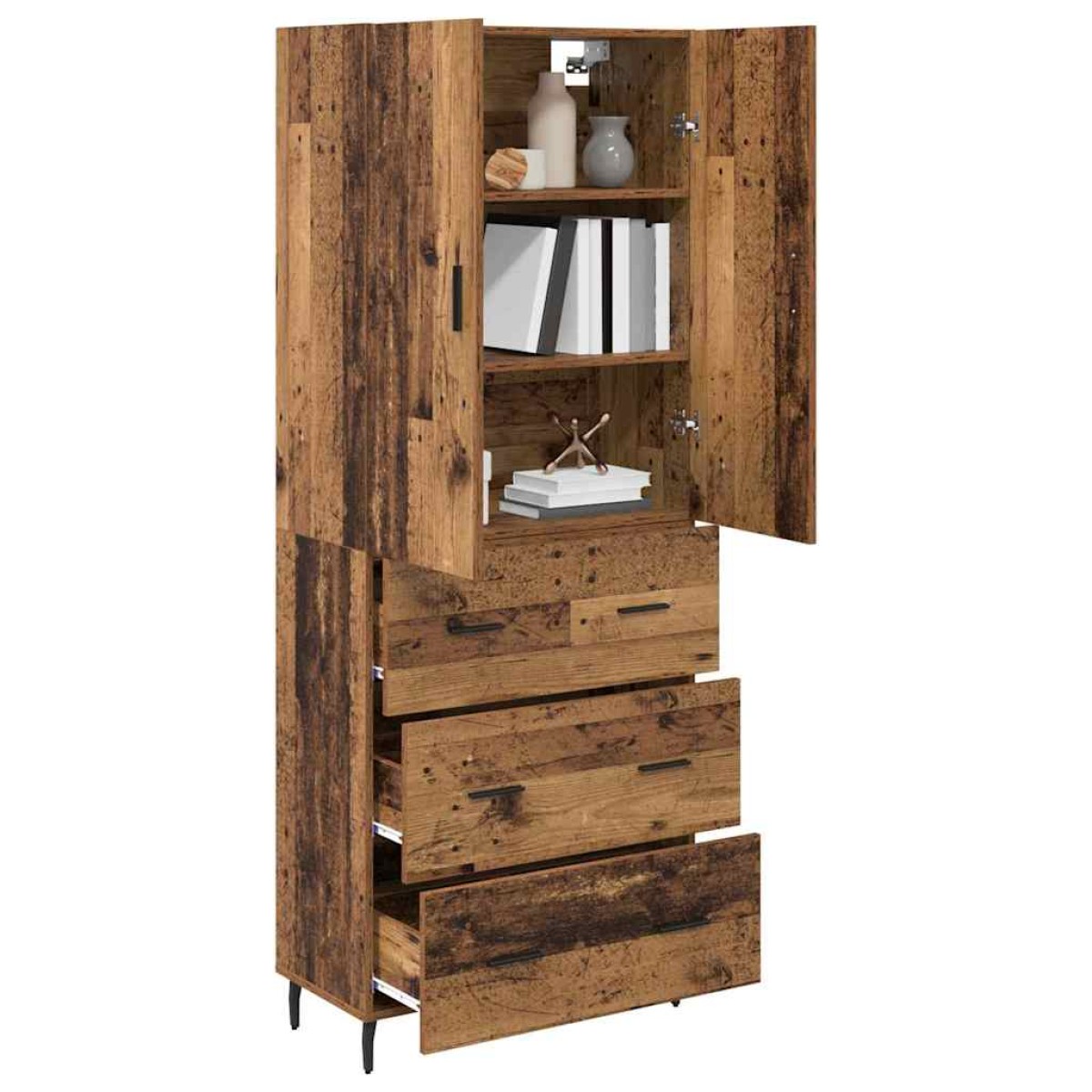 vidaXL Highboard 2 τμχ. Παλιό Ξύλο 69,5 x 34 x 180 εκ.