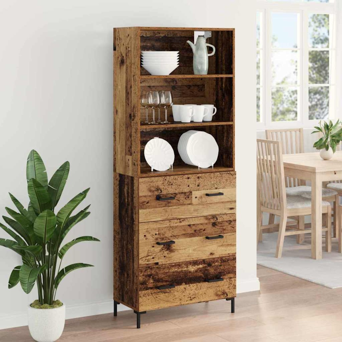 vidaXL Highboard Παλιό ξύλο 69,5 x 34 x 180 εκ. Επεξεργασμένο Ξύλο