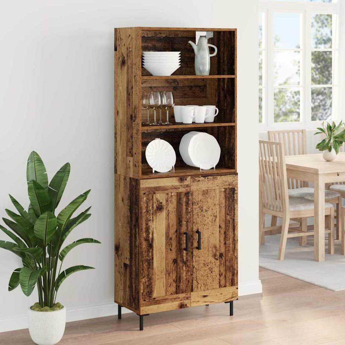 vidaXL Highboard Παλιό ξύλο 69,5 x 34 x 180 εκ. Επεξεργασμένο Ξύλο