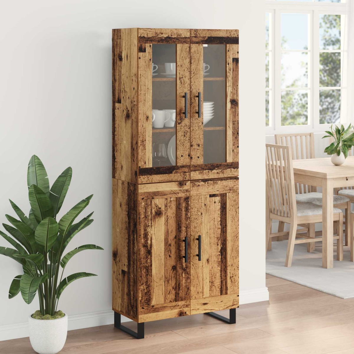 vidaXL Highboard 2 τμχ. Παλιό Ξύλο 69,5 x 34 x 180 εκ.