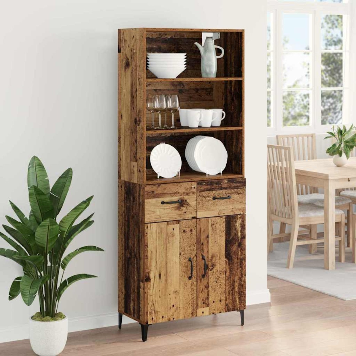 vidaXL Highboard Παλιό Ξύλο 69,5 x 34 x 180 εκ. Επεξεργασμένο Ξύλο