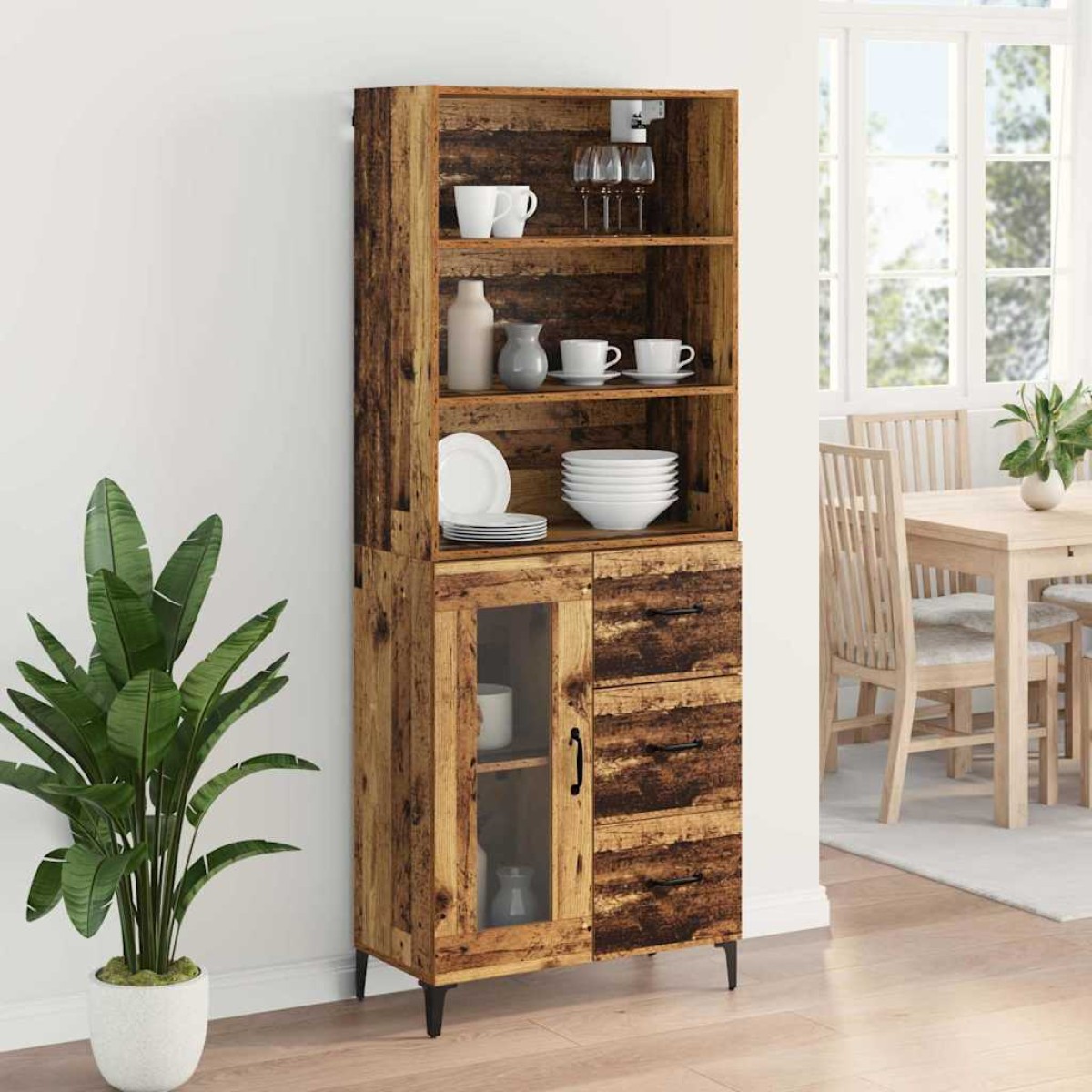vidaXL Highboard Παλιό Ξύλο 69,5 x 34 x 180 εκ. Επεξεργασμένο Ξύλο