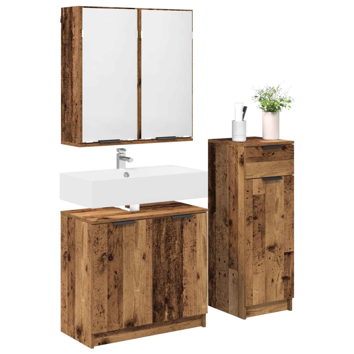 vidaXL Σετ Επίπλων Μπάνιου 3 τμχ. Παλιό ξύλο 64,5 x 33,5 x 59 εκ.