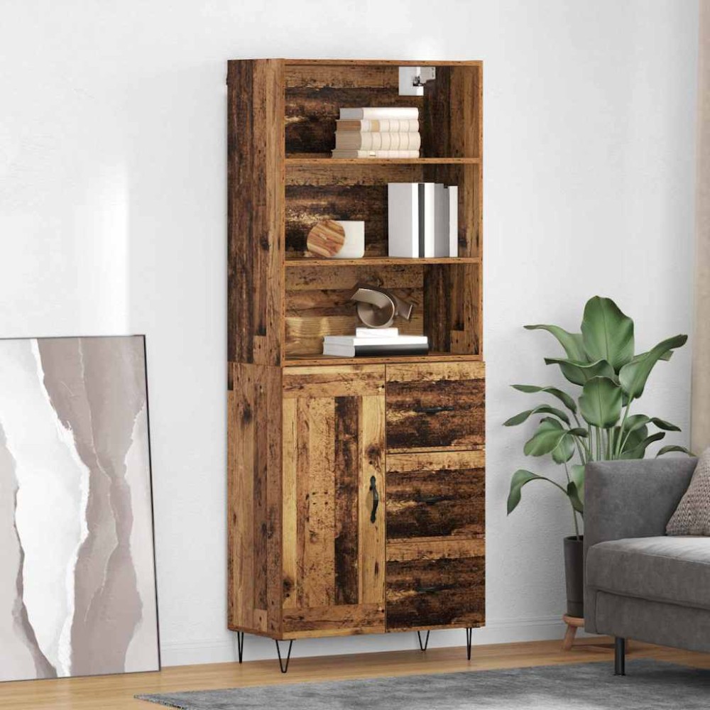 vidaXL Highboard 2 τμχ. Παλιό ξύλο 69,5 x 34 x 180 εκ.