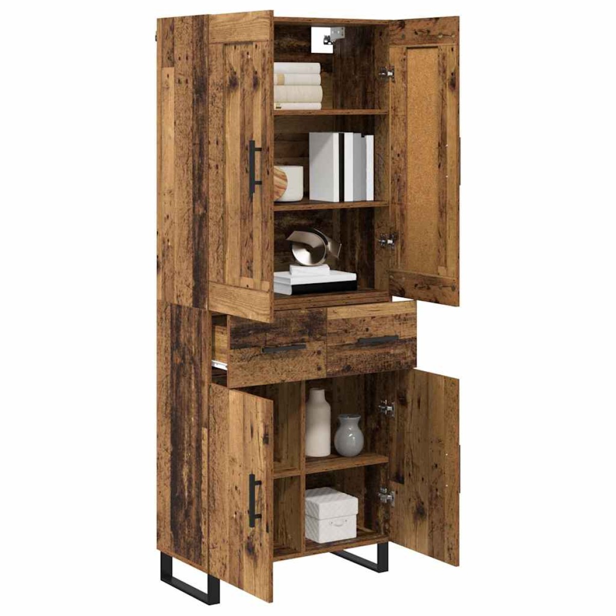 vidaXL Highboard 2 τμχ. Παλιό ξύλο 69,5 x 34 x 180 εκ.