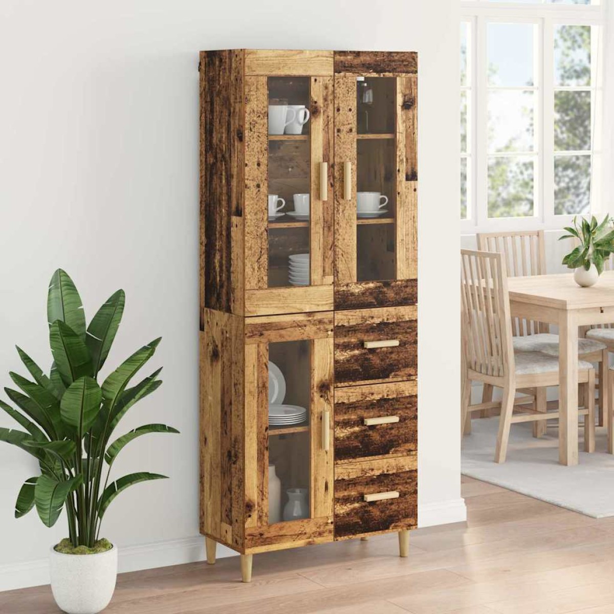 vidaXL Highboard Παλιό Ξύλο 69,5 x 34 x 180 εκ. Επεξεργασμένο Ξύλο
