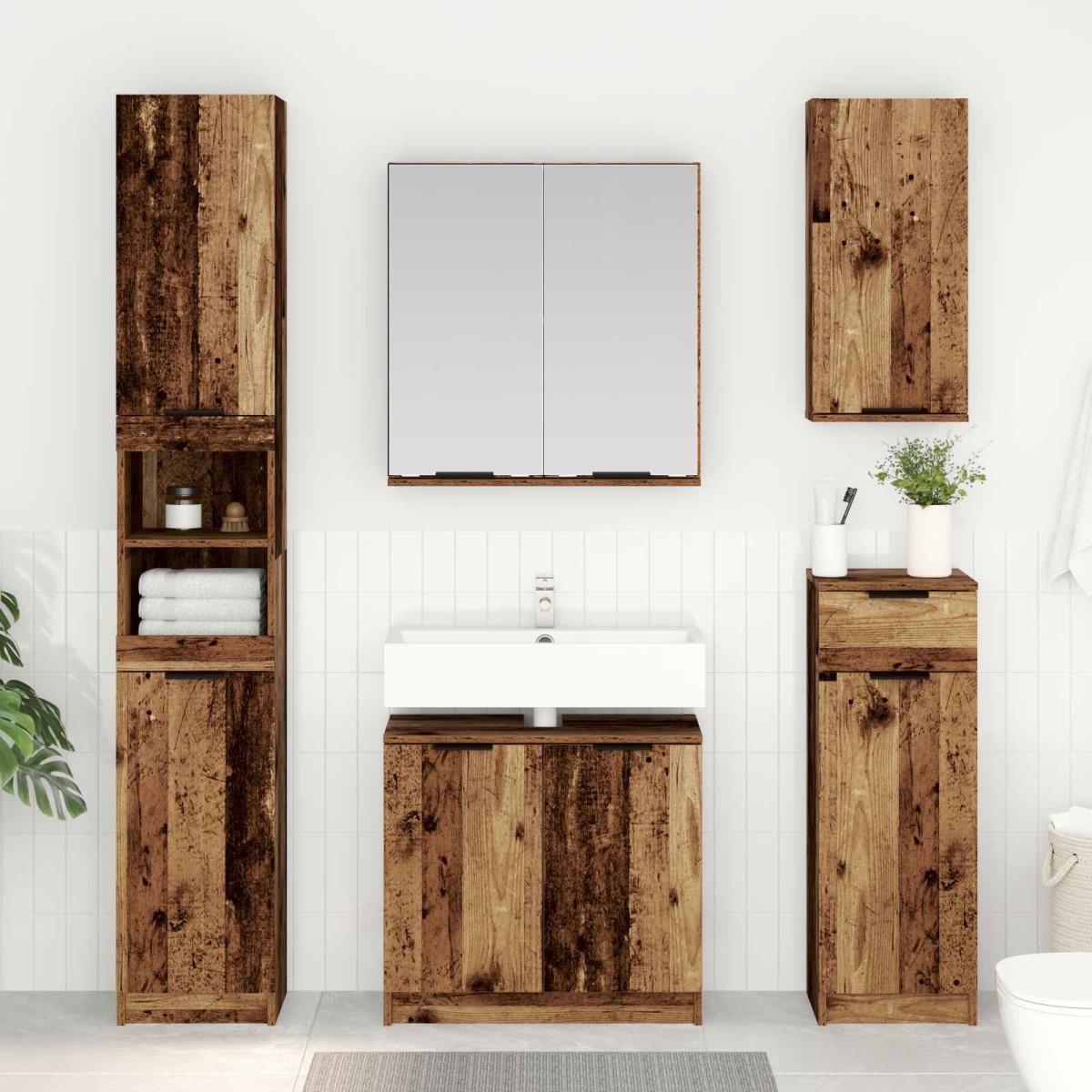 vidaXL Σετ Επίπλων Μπάνιου 5 τμχ. Παλιό ξύλο 64,5 x 33,5 x 59 εκ.