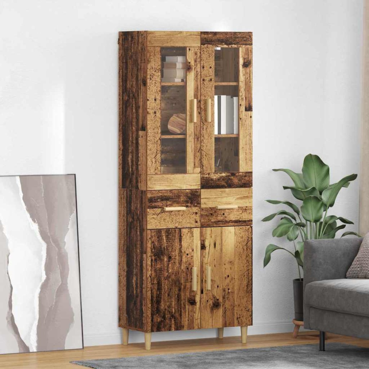 vidaXL Highboard Παλιό Ξύλο 69,5 x 34 x 180 εκ. Επεξεργασμένο Ξύλο