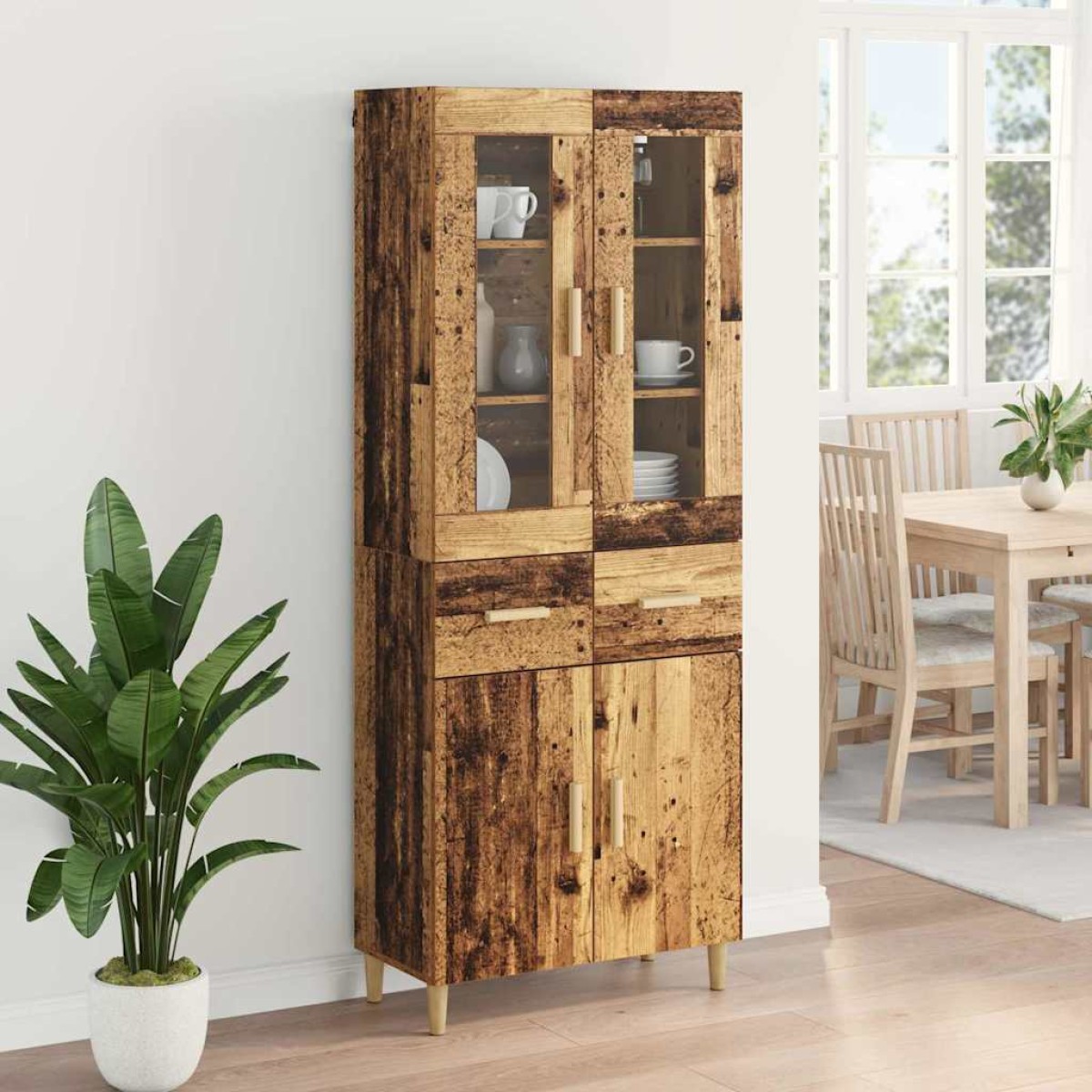vidaXL Highboard Παλιό Ξύλο 69,5 x 34 x 180 εκ. Επεξεργασμένο Ξύλο