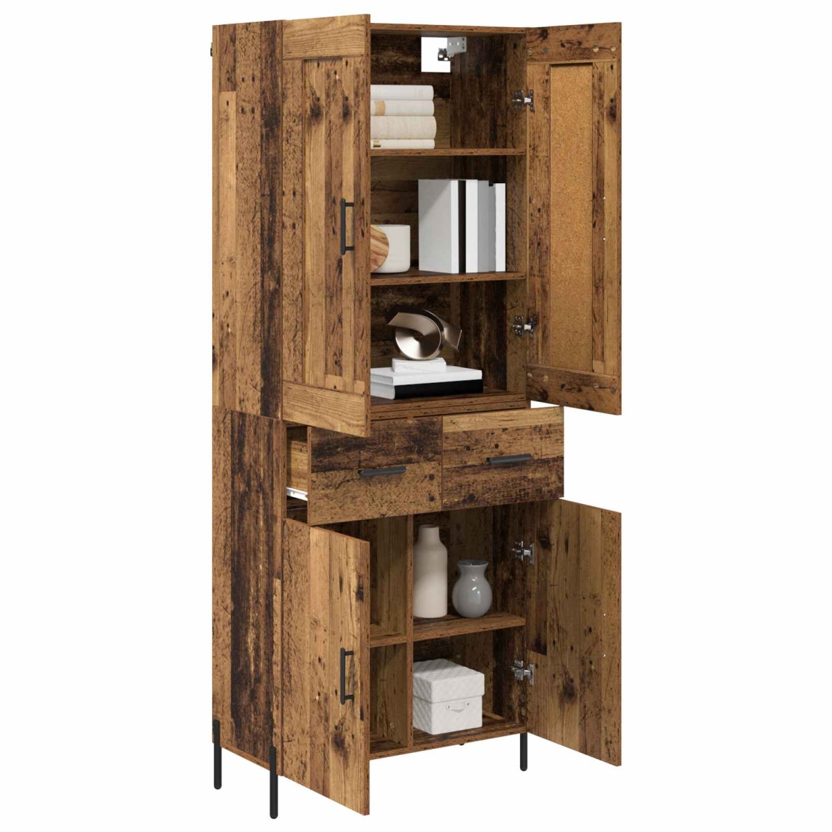 vidaXL Highboard 2 τμχ. Παλιό Ξύλο 69,5 x 34 x 180 εκ.