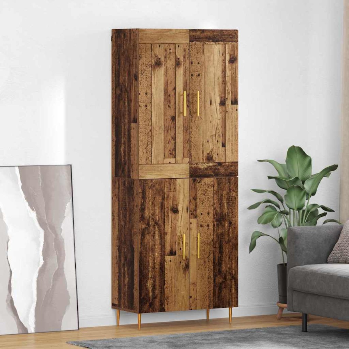vidaXL Highboard Παλιό Ξύλο 69,5 x 34 x 180 εκ. Επεξεργασμένο Ξύλο