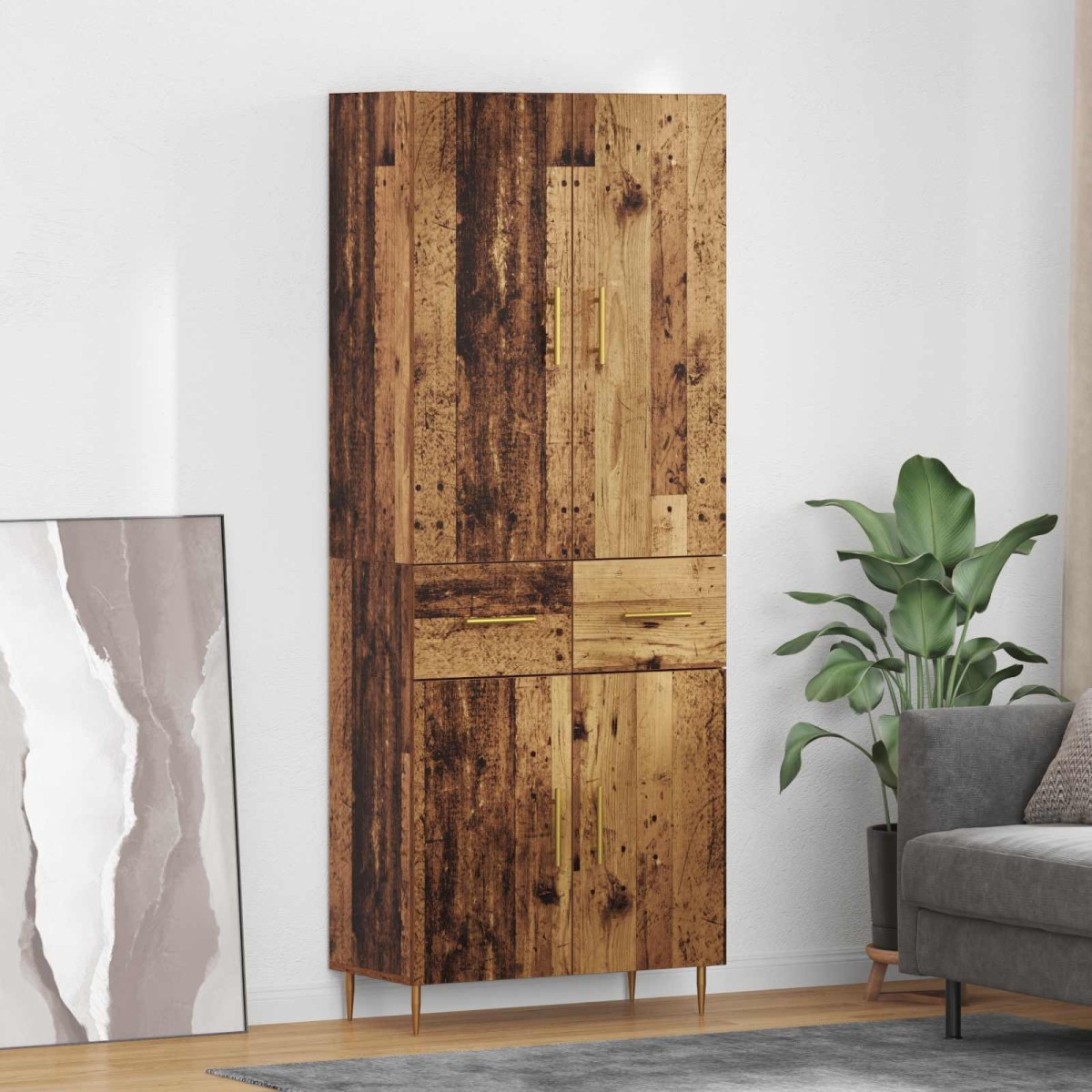 vidaXL Highboard Παλιό Ξύλο 69,5 x 34 x 180 εκ. Επεξεργασμένο Ξύλο
