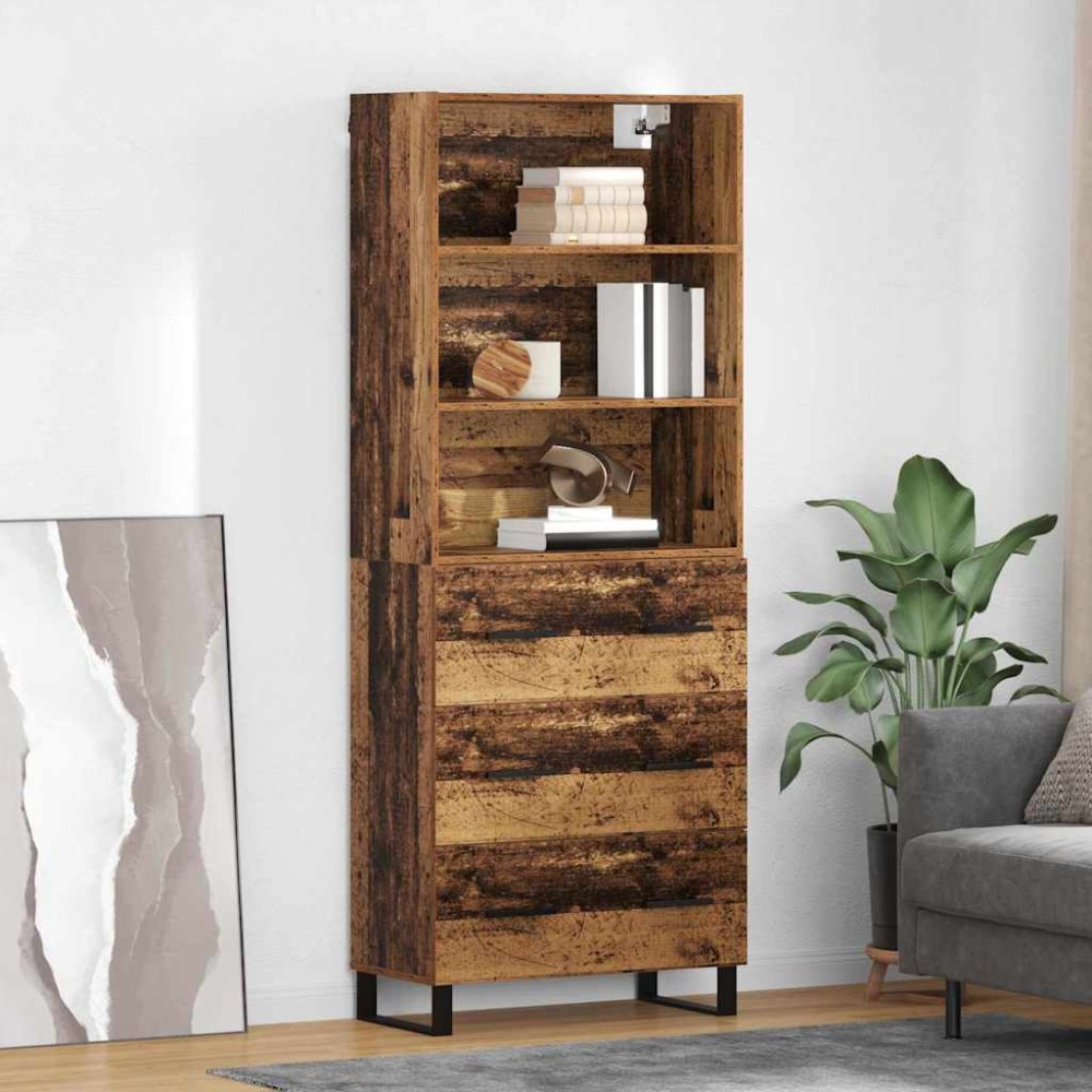 vidaXL Highboard 2 τμχ. Παλιό ξύλο 69,5 x 34 x 180 εκ.