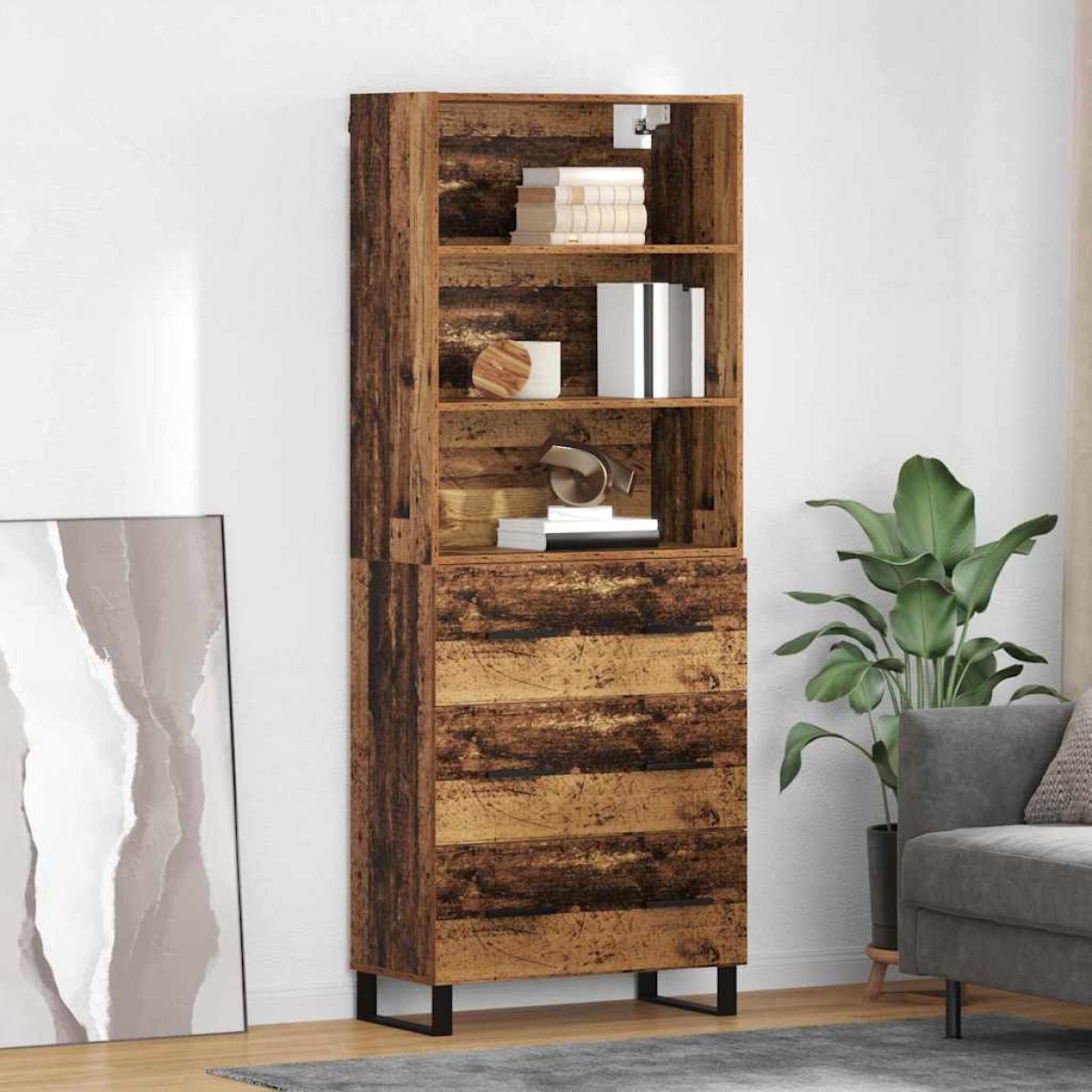 vidaXL Highboard 2 τμχ. Παλιό ξύλο 69,5 x 34 x 180 εκ.