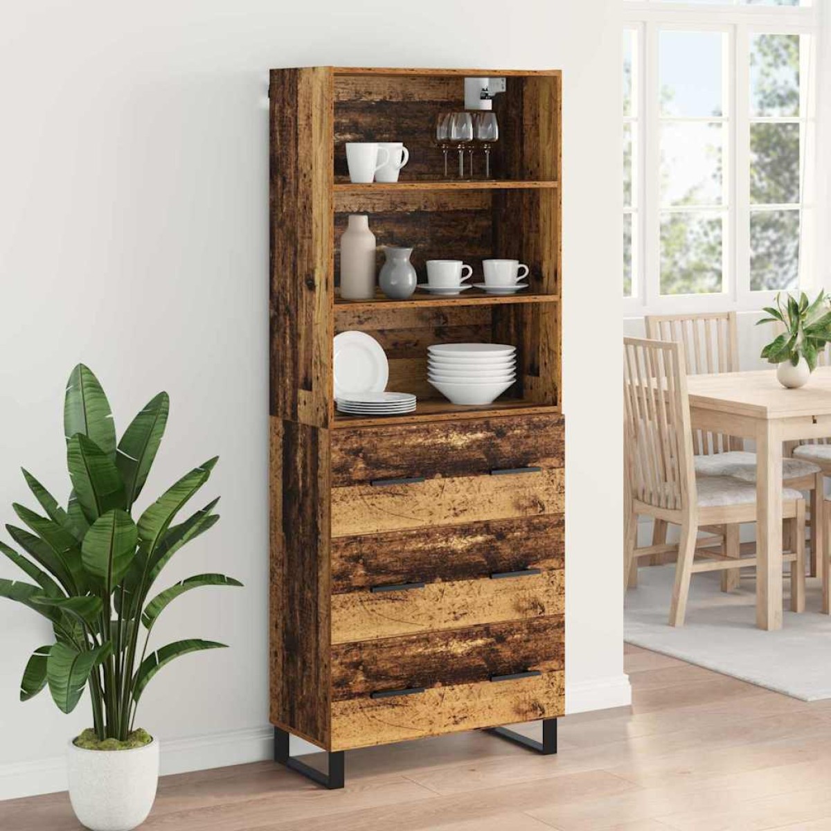 vidaXL Highboard 2 τμχ. Παλιό ξύλο 69,5 x 34 x 180 εκ.