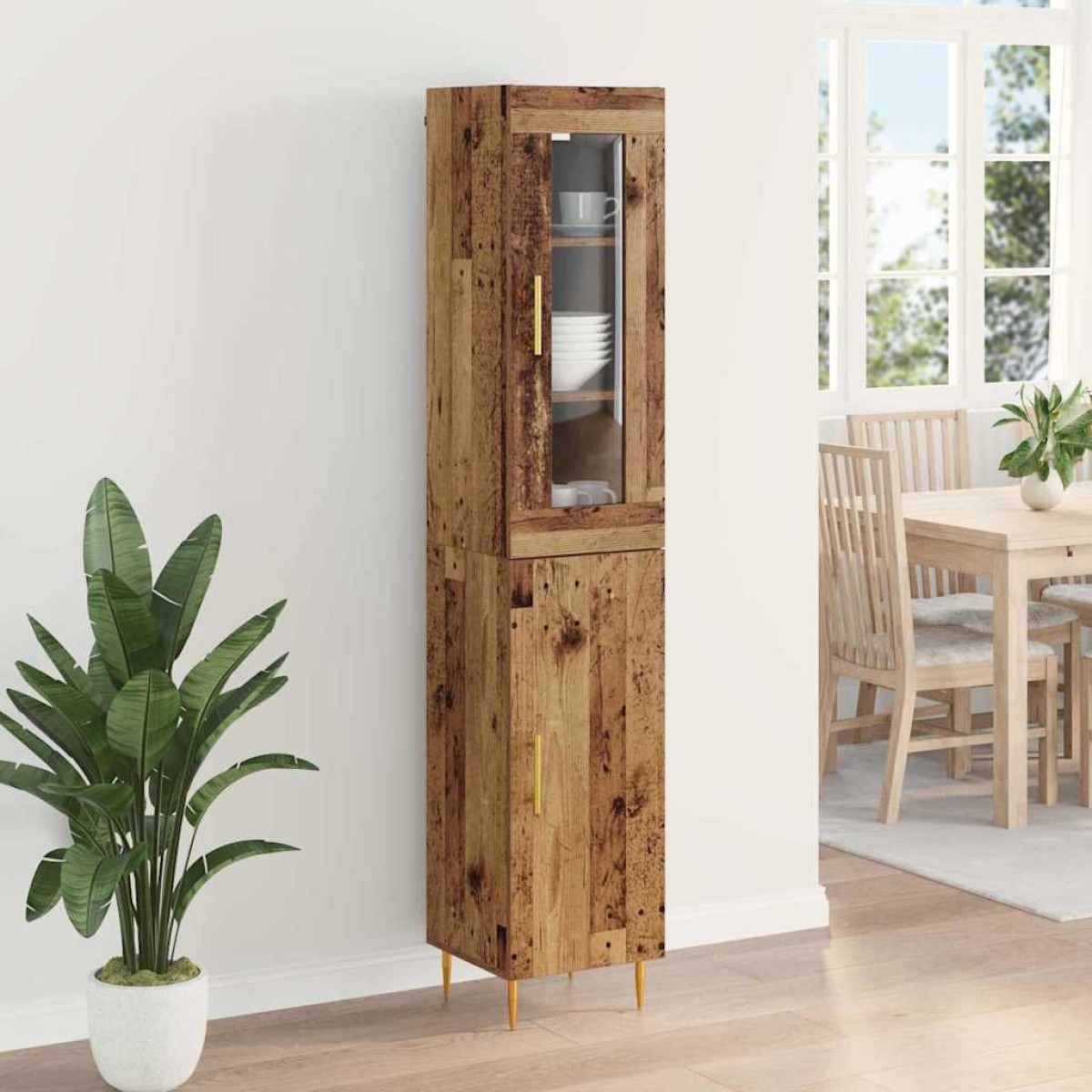 vidaXL Highboard 2 τμχ. Παλιό Ξύλο 34,5 x 34 x 180 εκ.
