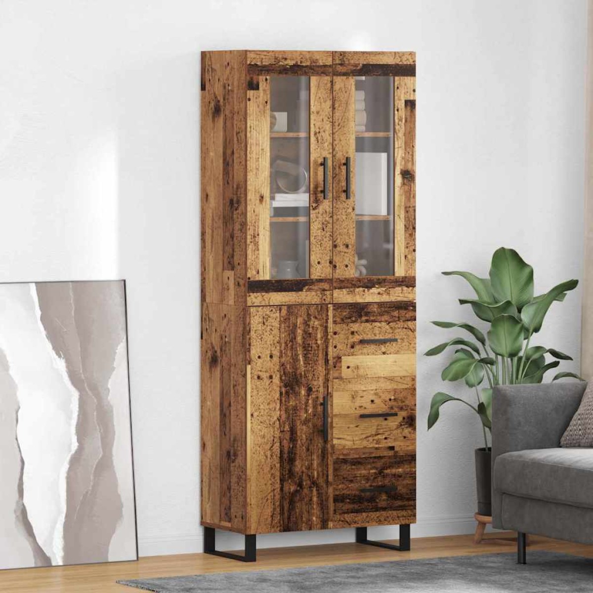 vidaXL Highboard 2 τμχ. Παλιό Ξύλο 69,5 x 34 x 180 εκ.