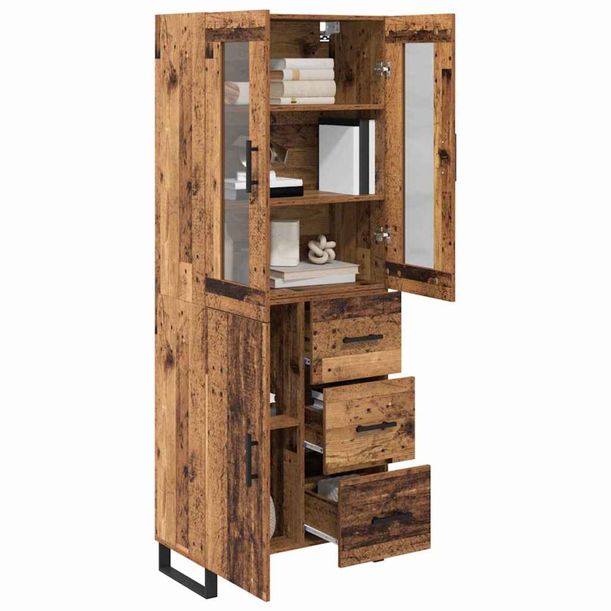 vidaXL Highboard 2 τμχ. Παλιό Ξύλο 69,5 x 34 x 180 εκ.