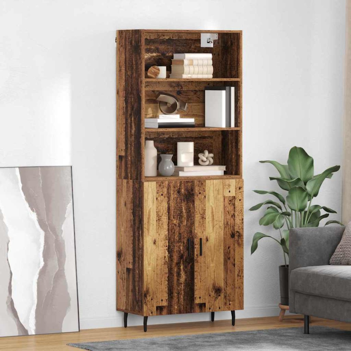 vidaXL Highboard 2 τμχ. Παλιό Ξύλο 69,5 x 32,5 x 180 εκ