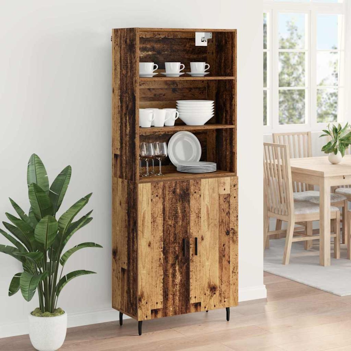 vidaXL Highboard 2 τμχ. Παλιό Ξύλο 69,5 x 32,5 x 180 εκ