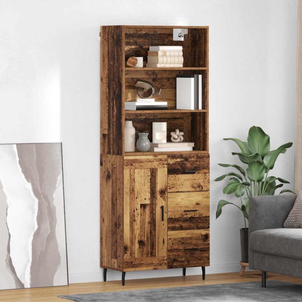 vidaXL Highboard 2 τμχ. Παλιό Ξύλο 69,5 x 32,5 x 180 εκ
