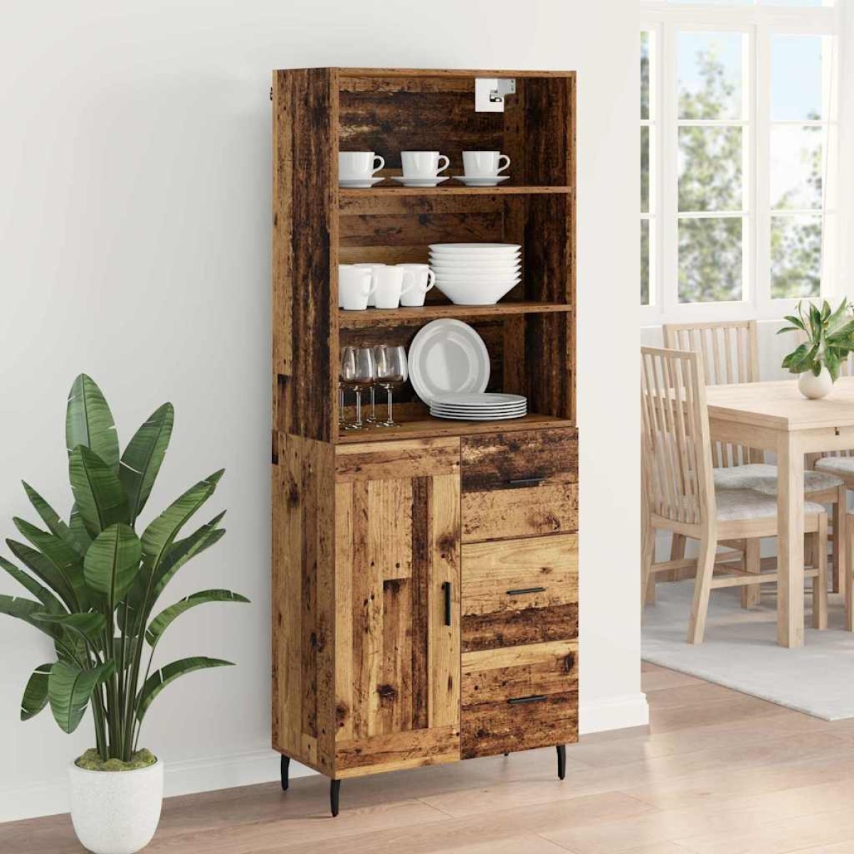 vidaXL Highboard 2 τμχ. Παλιό Ξύλο 69,5 x 32,5 x 180 εκ
