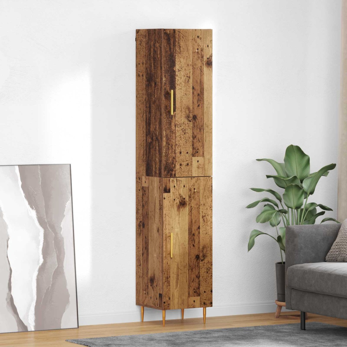 vidaXL Highboard 2 τμχ. Παλιό Ξύλο 34,5 x 34 x 180 εκ.