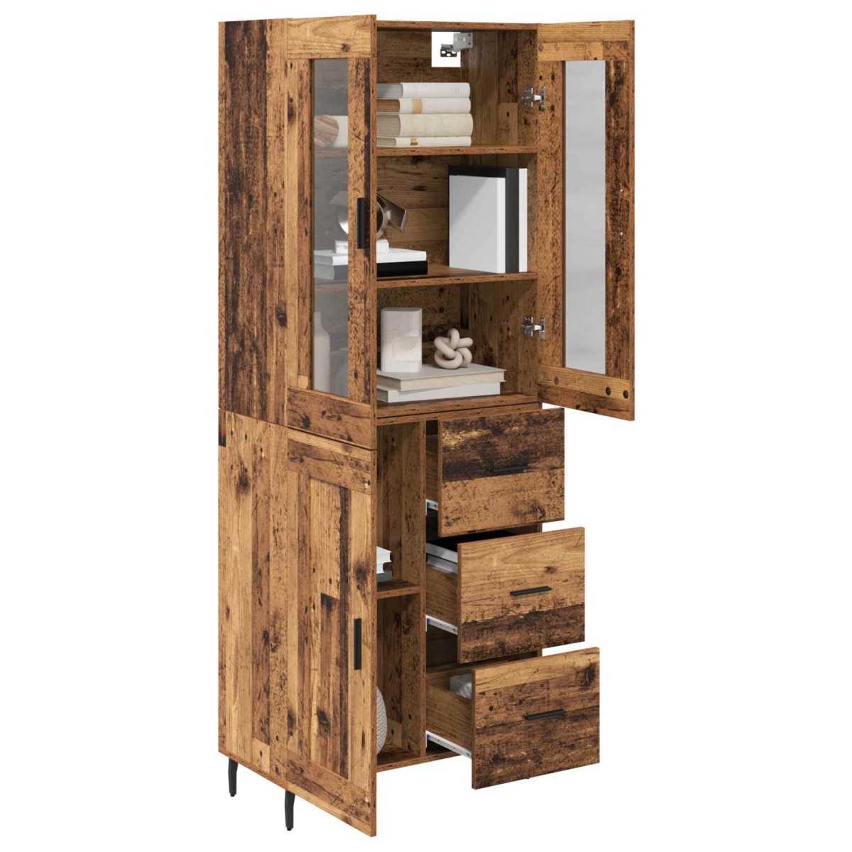 vidaXL Highboard 2 τμχ. Παλιό Ξύλο 69,5 x 34 x 180 εκ.