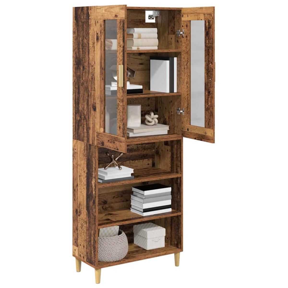 vidaXL Highboard Παλιό Ξύλο 69,5 x 34 x 180 εκ. Σύνθετο Ξύλο και Γυαλί