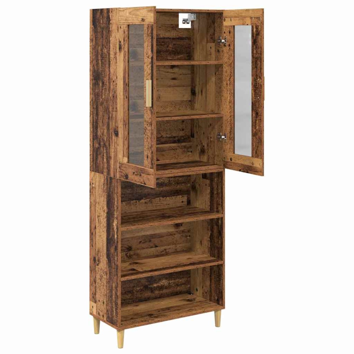 vidaXL Highboard Παλιό Ξύλο 69,5 x 34 x 180 εκ. Σύνθετο Ξύλο και Γυαλί