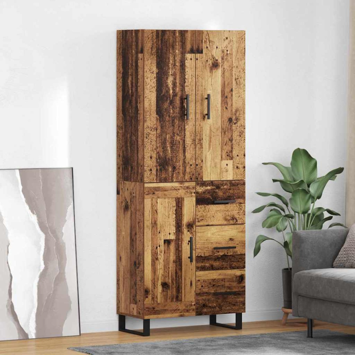 vidaXL Highboard 2 τμχ. Παλιό Ξύλο 69,5 x 34 x 180 εκ.