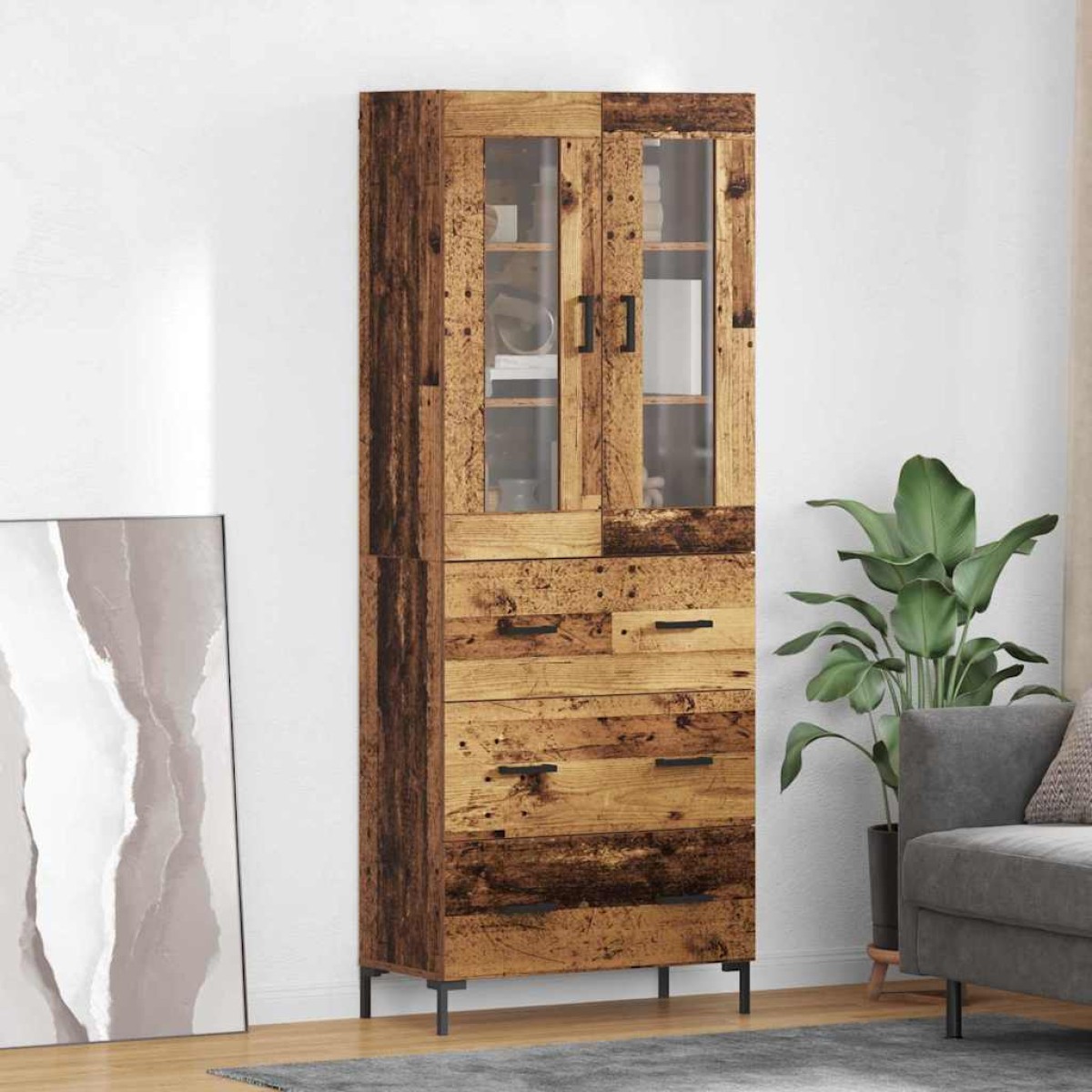 vidaXL Highboard 2 τμχ. Παλιό ξύλο 69,5 x 34 x 180 εκ.