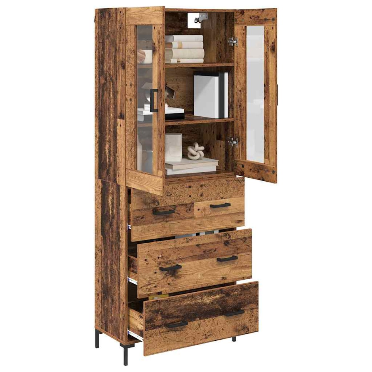 vidaXL Highboard 2 τμχ. Παλιό ξύλο 69,5 x 34 x 180 εκ.