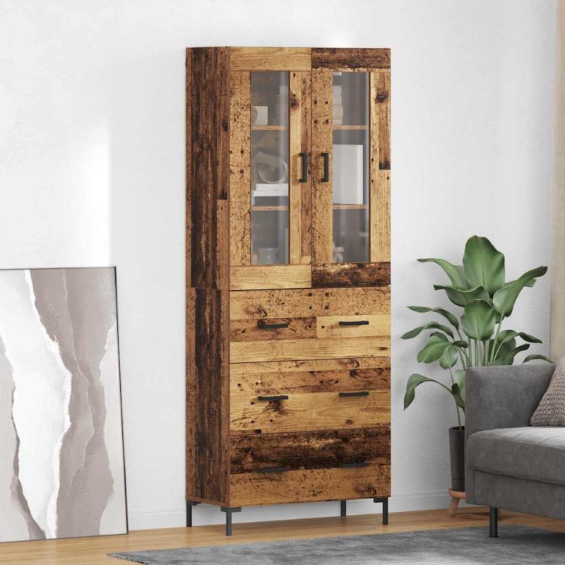 vidaXL Highboard 2 τμχ. Παλιό ξύλο 69,5 x 34 x 180 εκ.