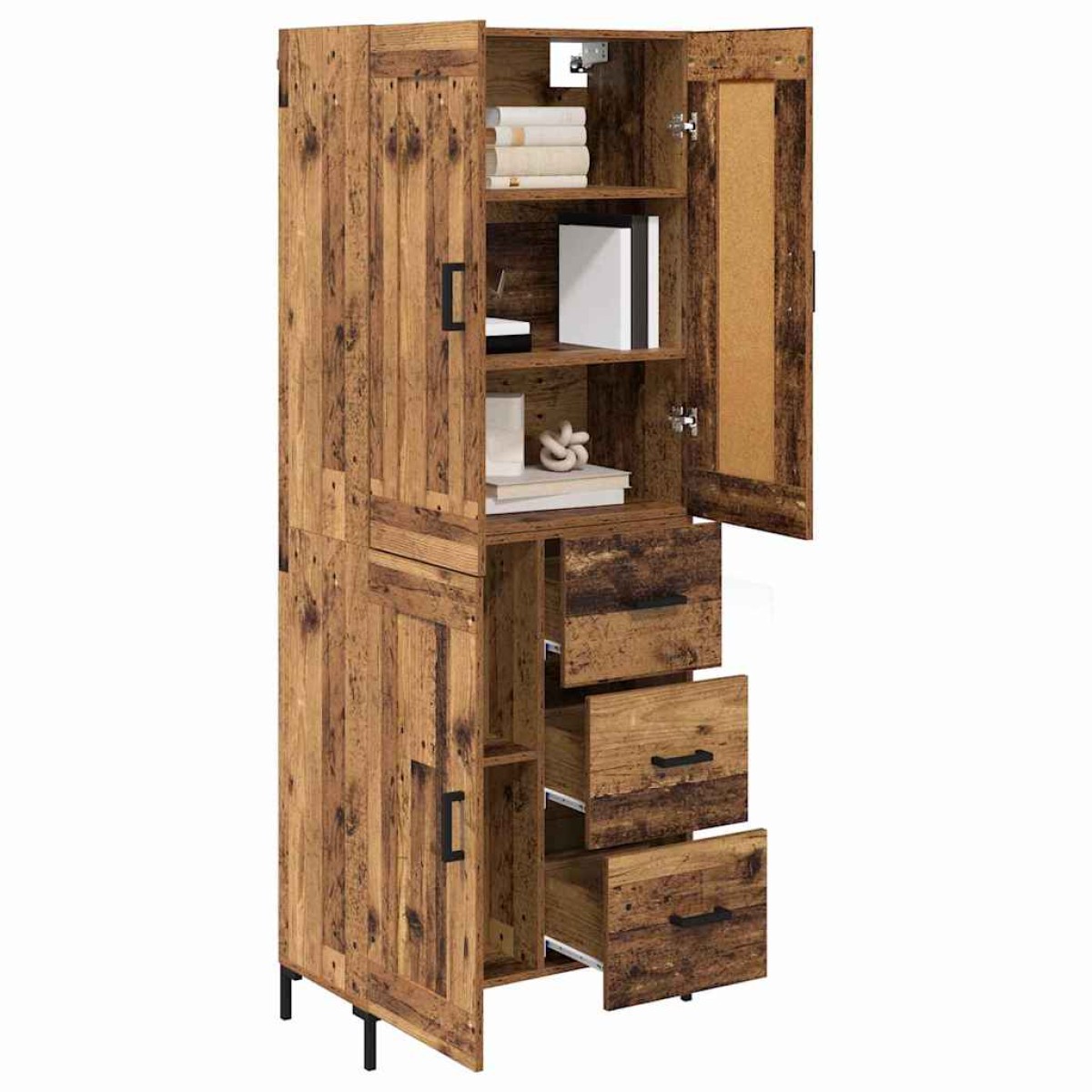 vidaXL Highboard 2 τμχ. Παλιό Ξύλο 69,5 x 34 x 180 εκ.