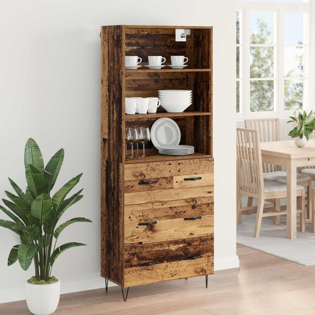 vidaXL Highboard 2 τμχ. Παλιό ξύλο 69,5 x 34 x 180 εκ.