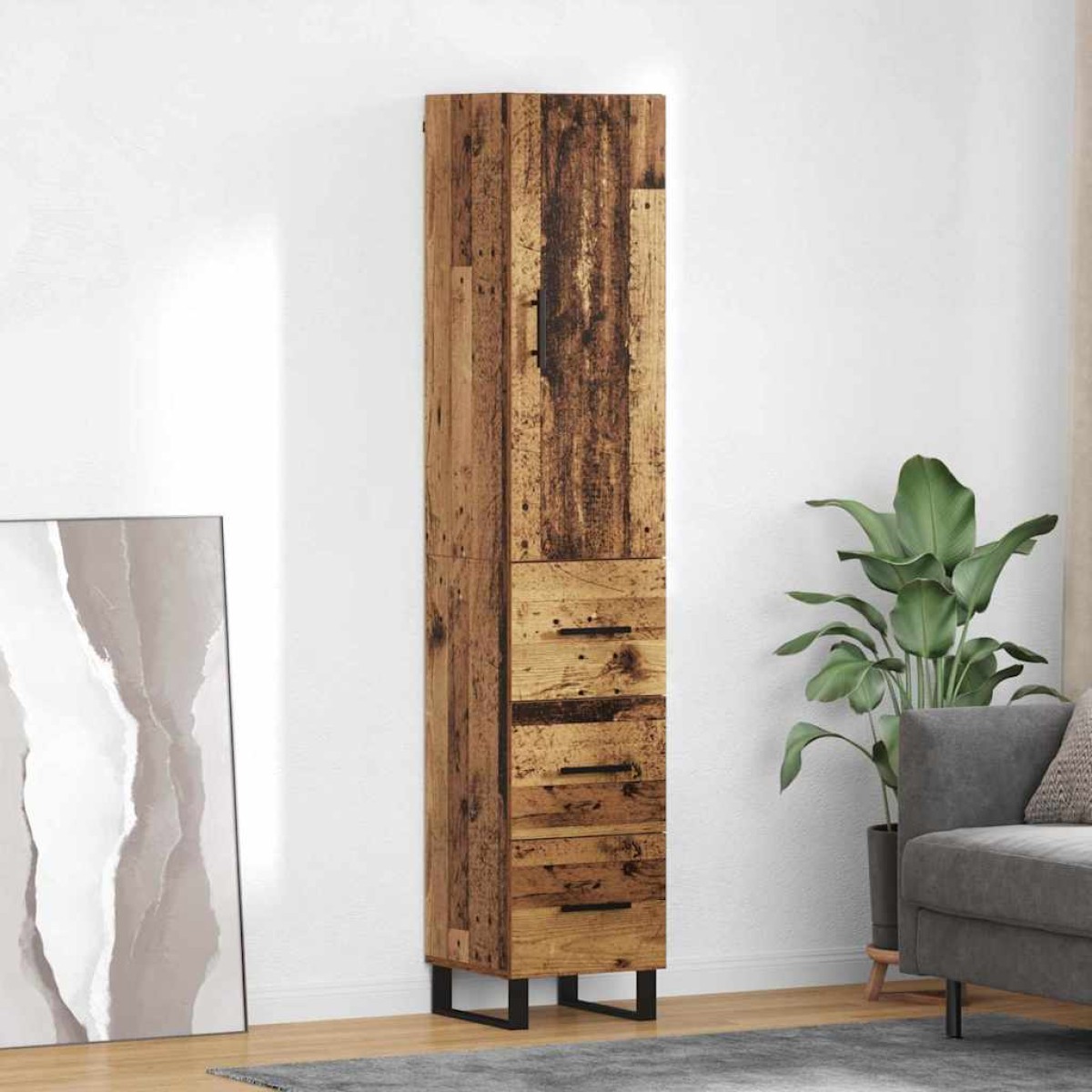 vidaXL Highboard Παλιό Ξύλο 34,5 x 34 x 180 εκ. Επεξεργασμένο Ξύλο