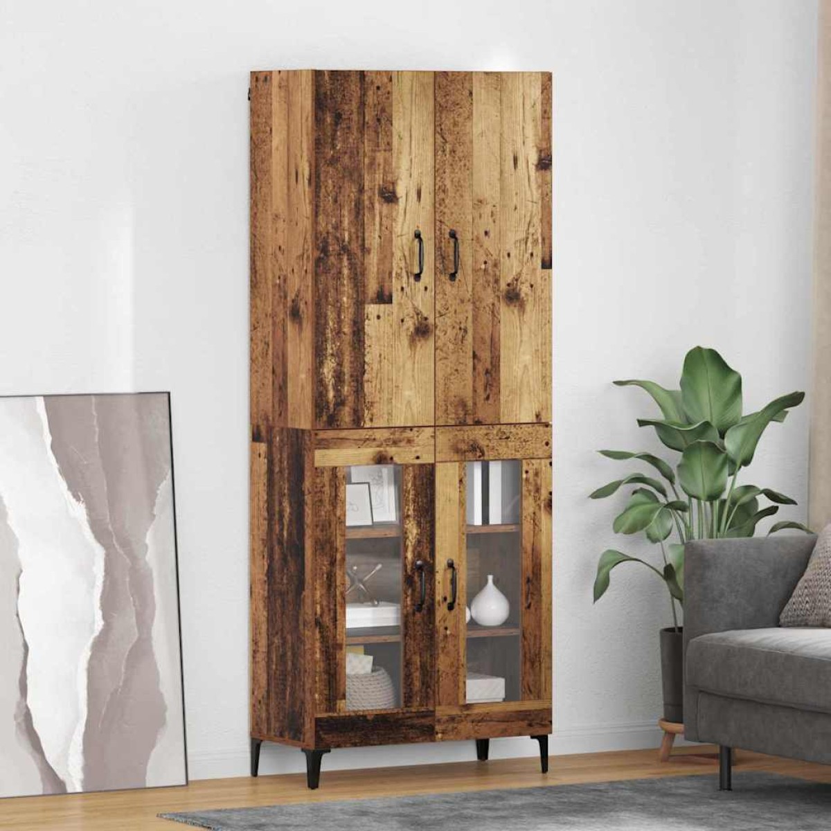 vidaXL Highboard Παλιό Ξύλο 69,5 x 34 x 180 εκ. Επεξεργασμένο Ξύλο
