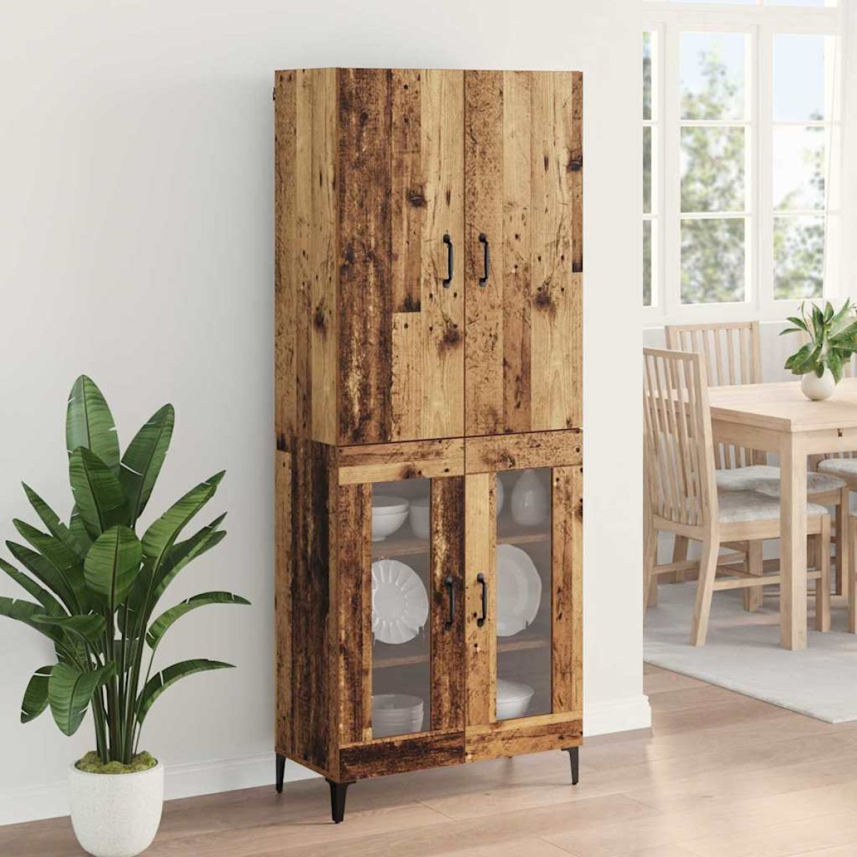 vidaXL Highboard Παλιό Ξύλο 69,5 x 34 x 180 εκ. Επεξεργασμένο Ξύλο