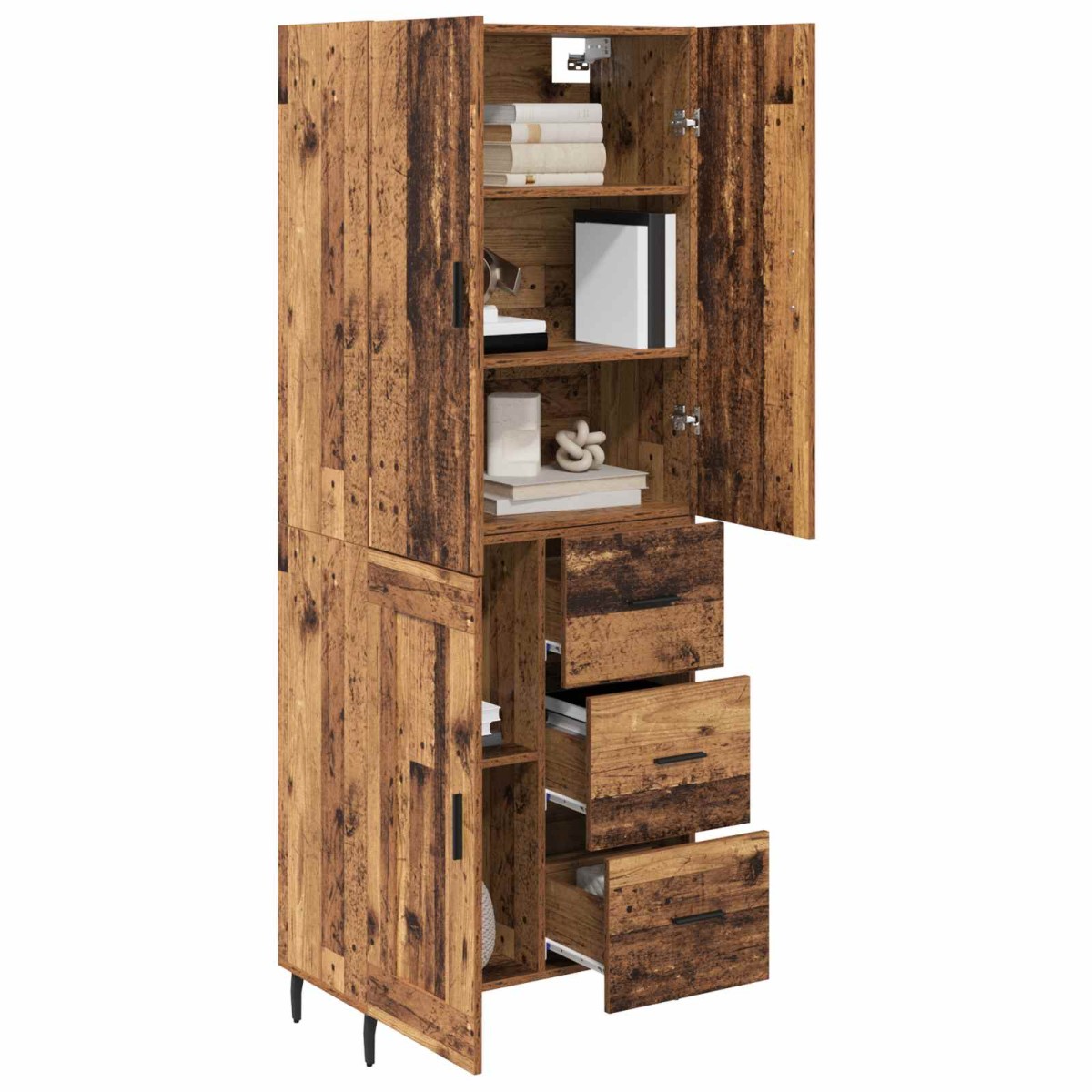 vidaXL Highboard 2 τμχ. Παλιό Ξύλο 69,5 x 34 x 180 εκ.