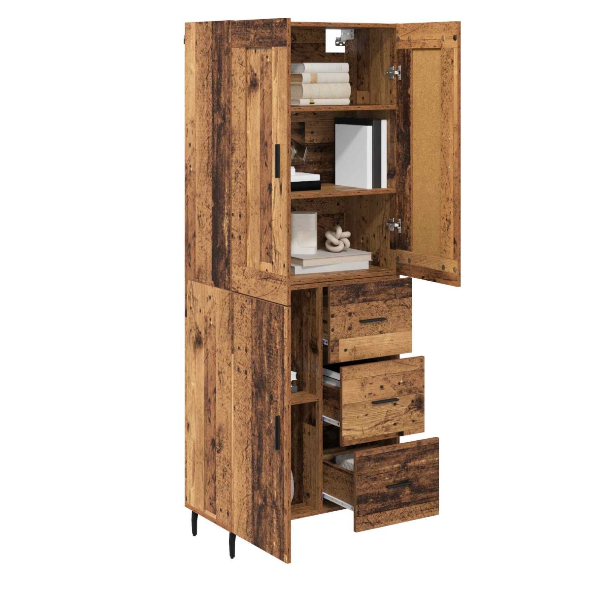 vidaXL Highboard 2 τμχ. Παλιό ξύλο 69,5 x 34 x 180 εκ.