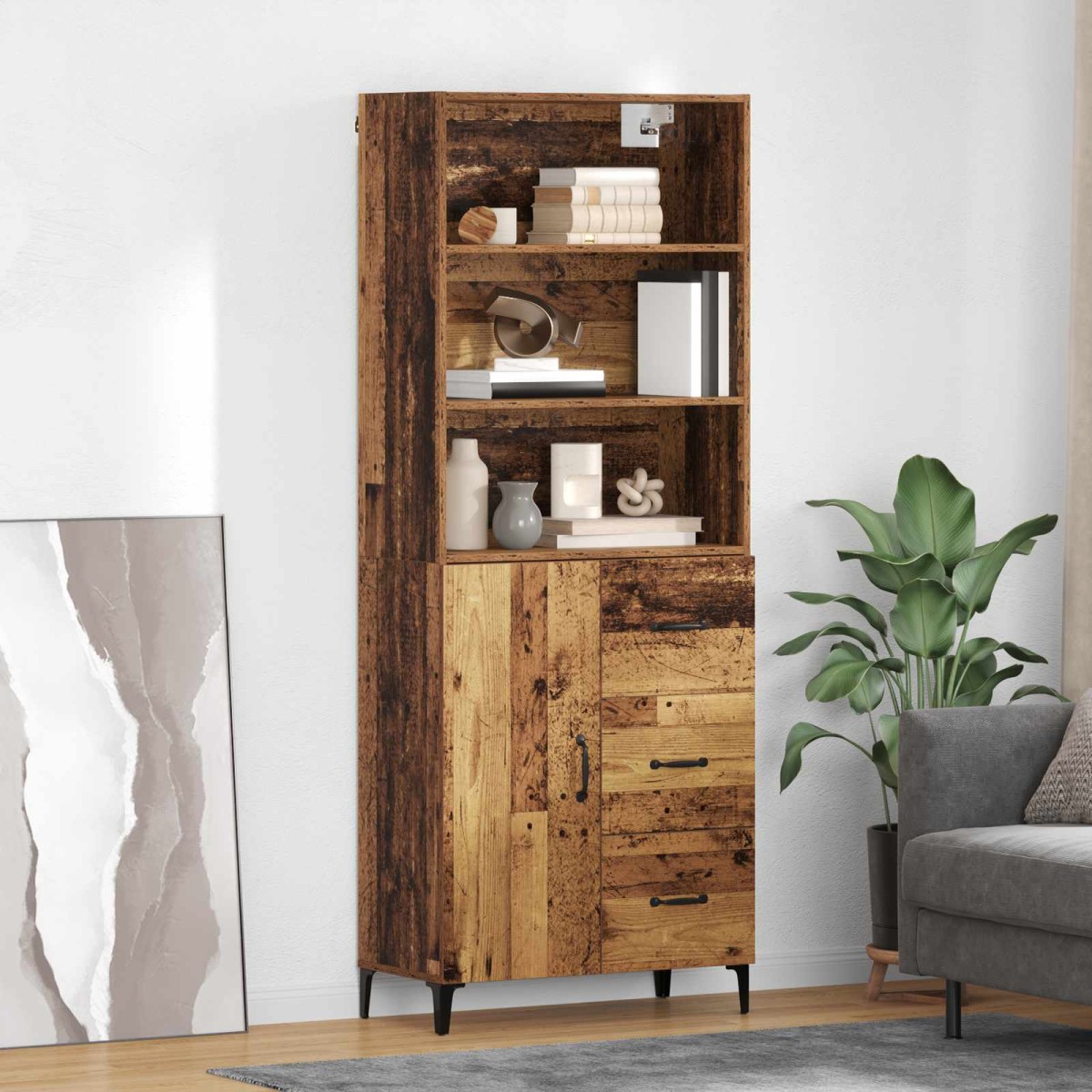 vidaXL Highboard Παλιό Ξύλο 69,5 x 34 x 180 εκ. Επεξεργασμένο Ξύλο