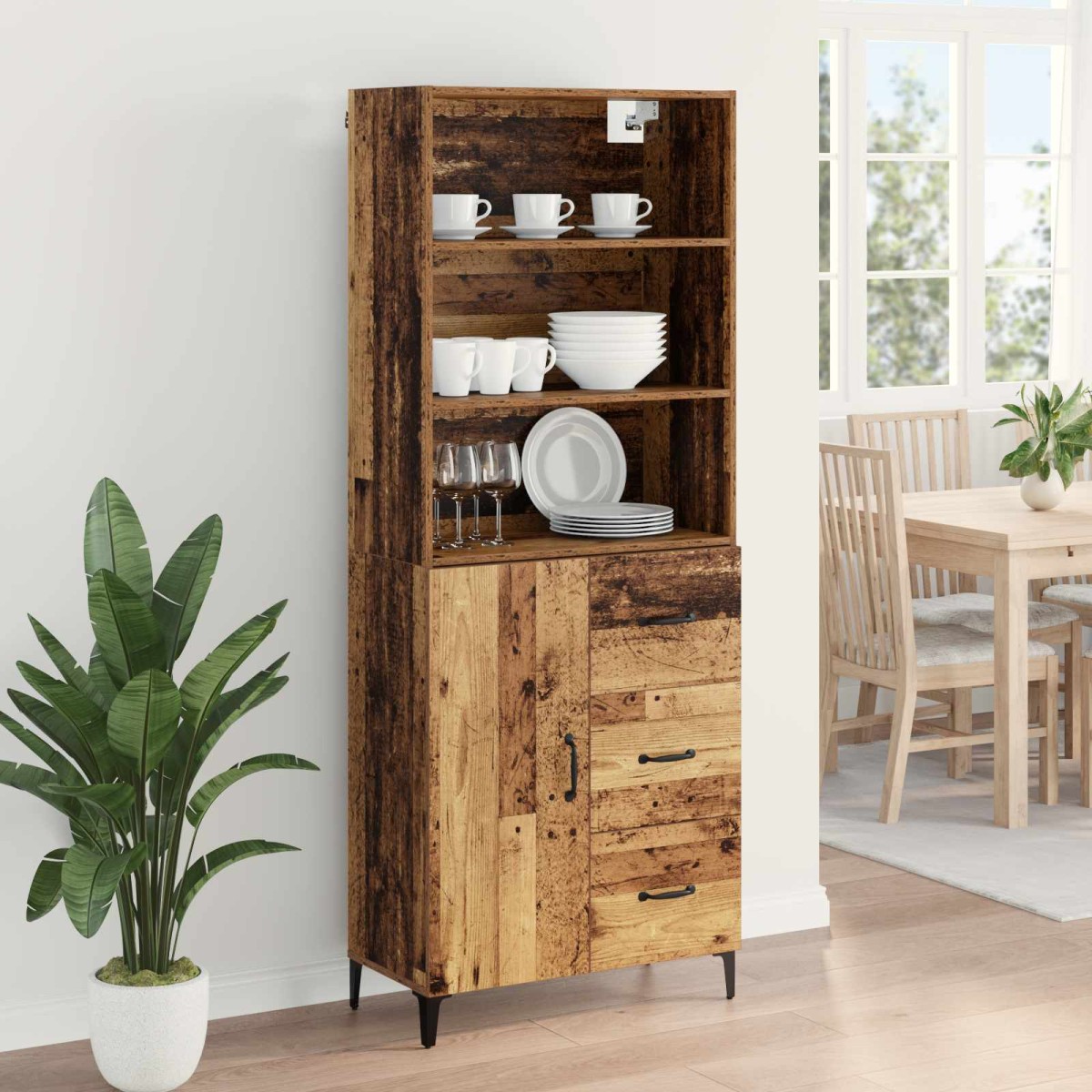 vidaXL Highboard Παλιό Ξύλο 69,5 x 34 x 180 εκ. Επεξεργασμένο Ξύλο