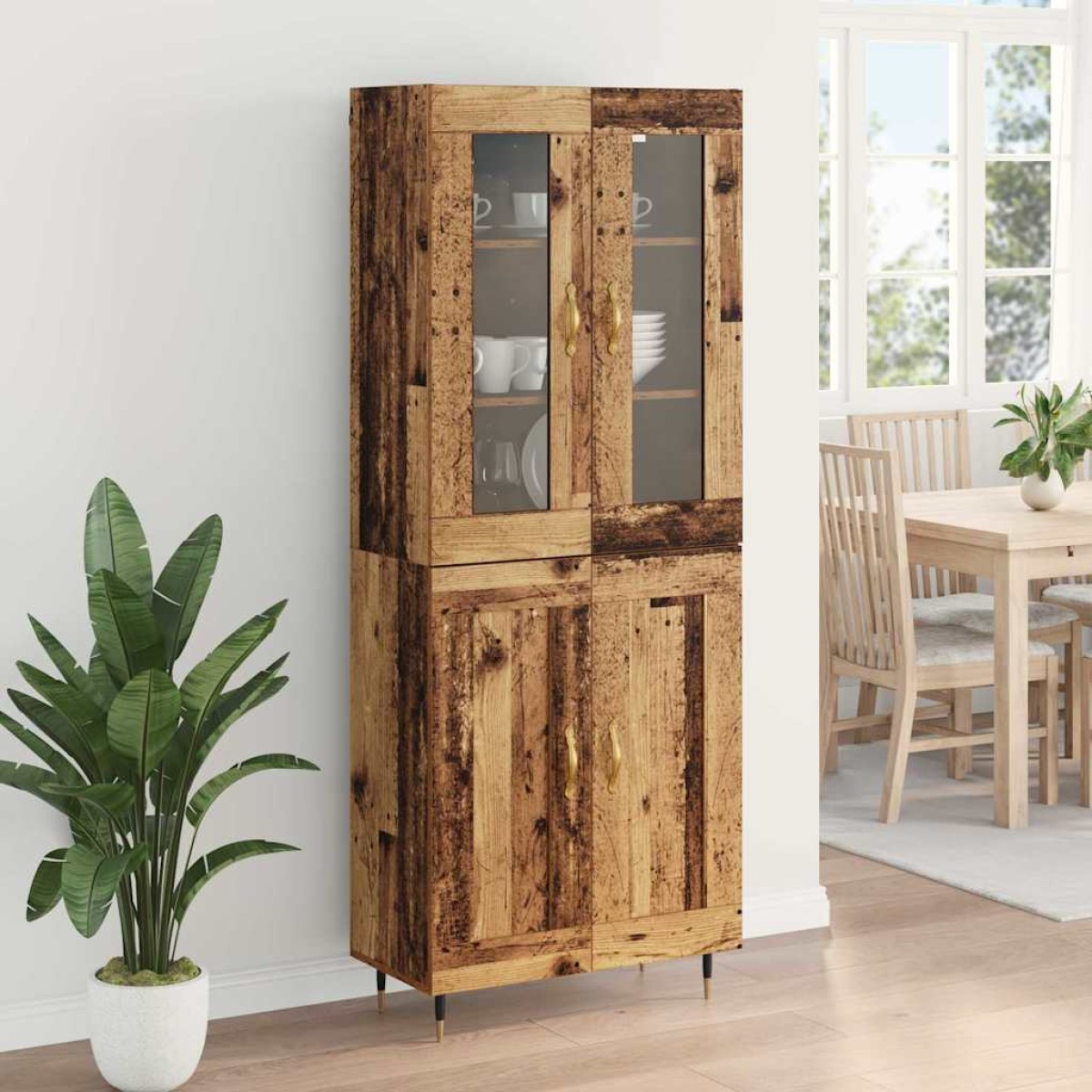 vidaXL Highboard 2 τμχ. Παλιό ξύλο 69,5 x 34 x 180 εκ.