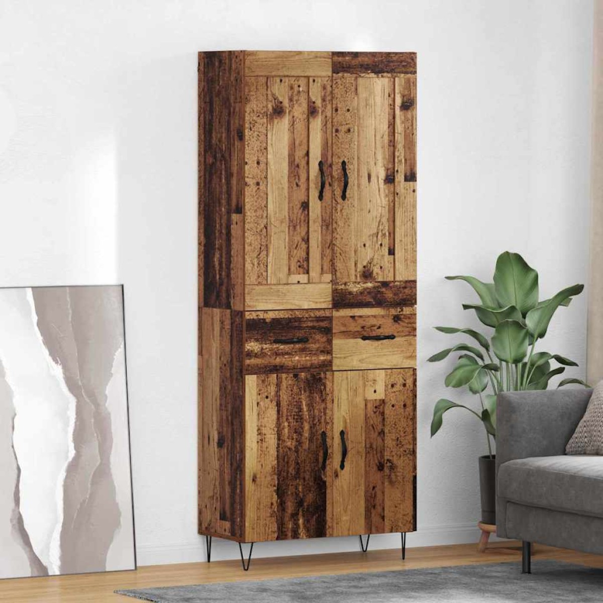 vidaXL Highboard Παλιό Ξύλο 69,5 x 34 x 180 εκ. Επεξεργασμένο Ξύλο