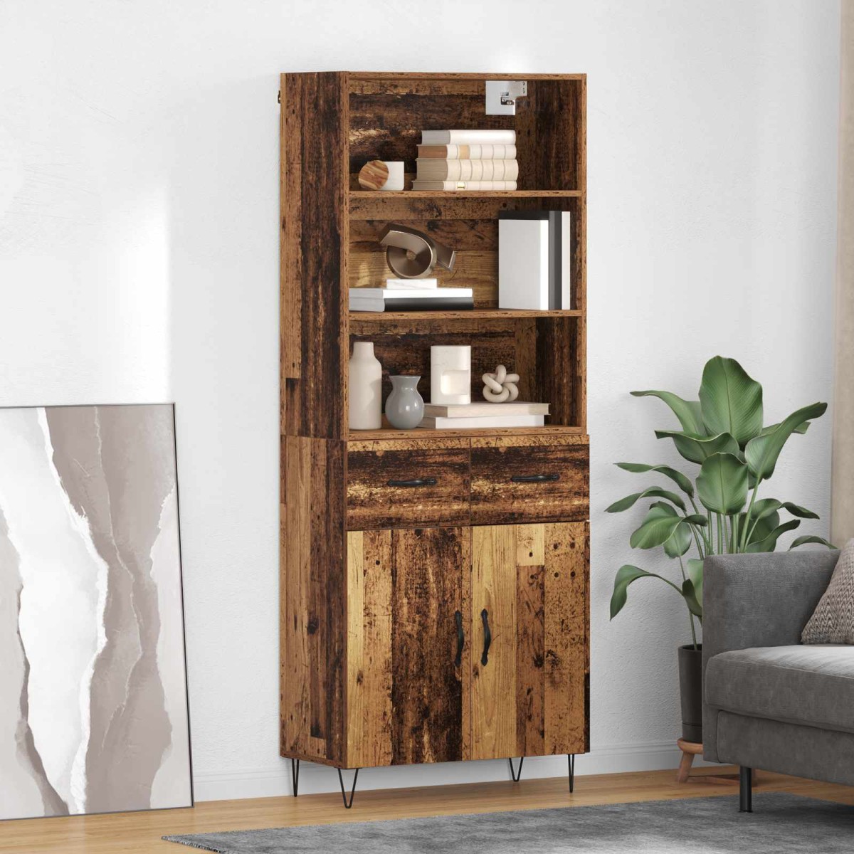 vidaXL Highboard 2 τμχ. Παλιό ξύλο 69,5 x 34 x 180 εκ.